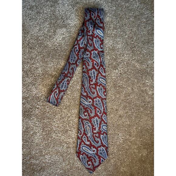 Christian Dior All Silk Paisley Printed Neck Tie Red/Blue Men's OS Made in U.S.A - Picture 4 of 5
